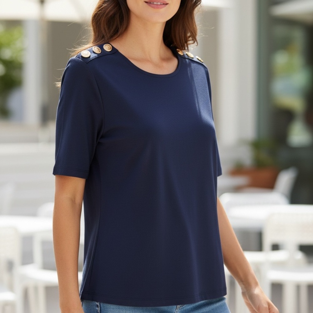 Christian Siriano Navy Top with Button Accents